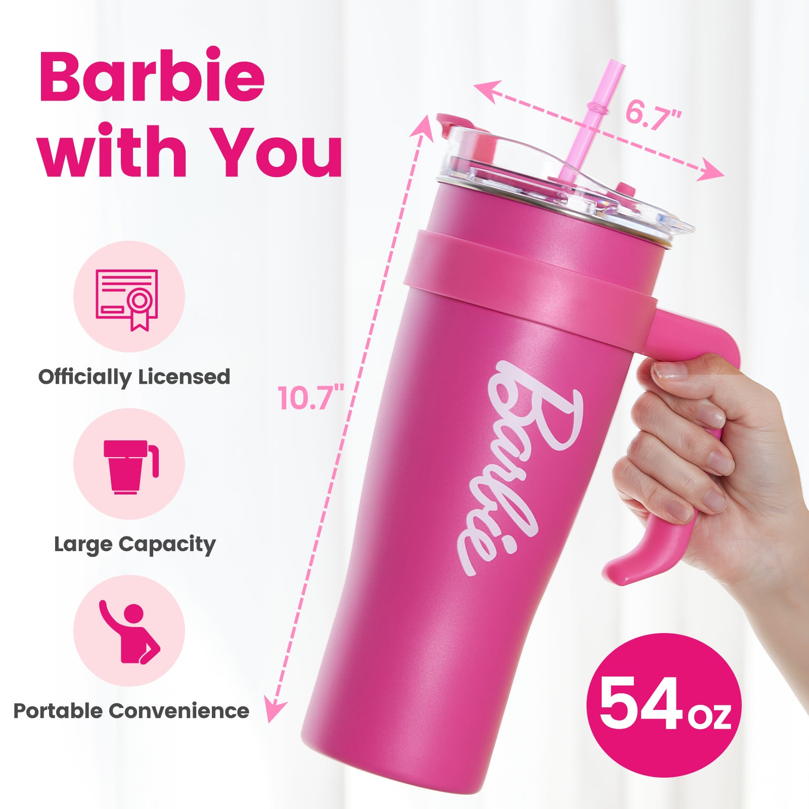 MINISO Barbie 54oz Stainless Steel Tumbler with Handle & Straw