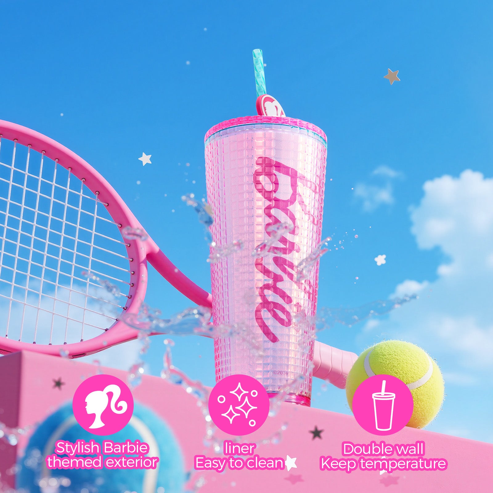 MINISO Barbie Sunlight Shine Series Double-Wall Straw Cup 775mL