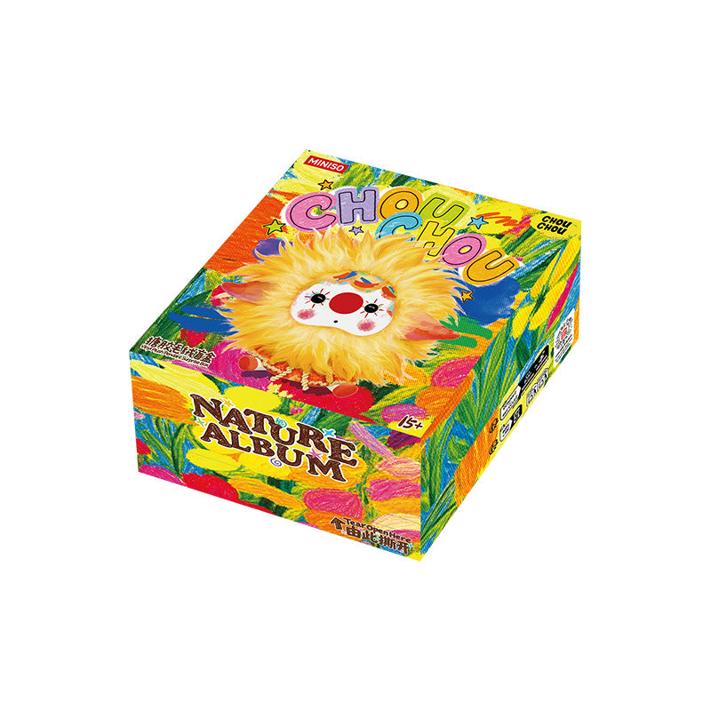 MINISO CHOUCHOU Nature Collection blind box packaging with colorful nature-inspired artwork.