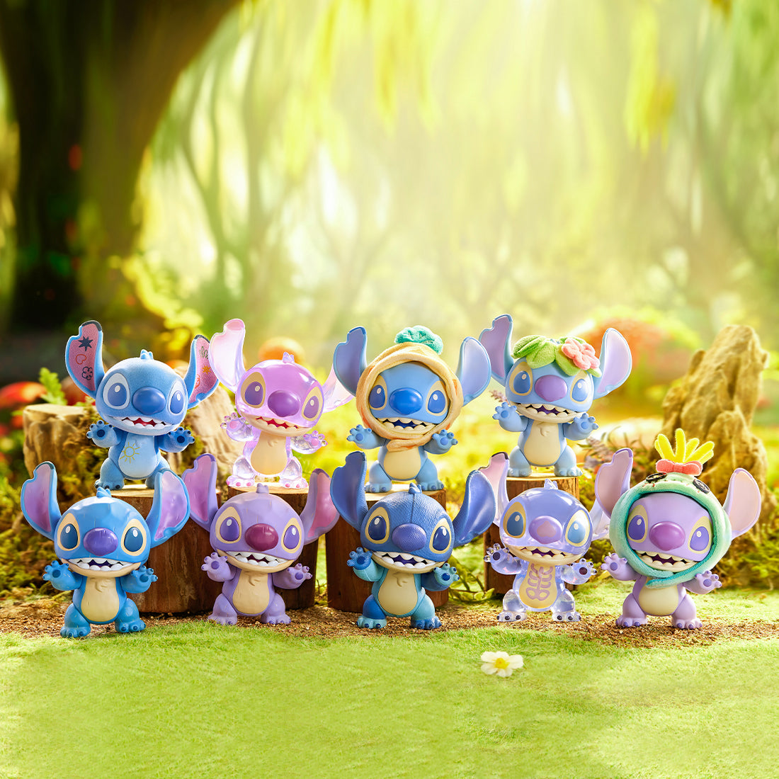 MINISO Disney Stitch blind box full collection display on nature background