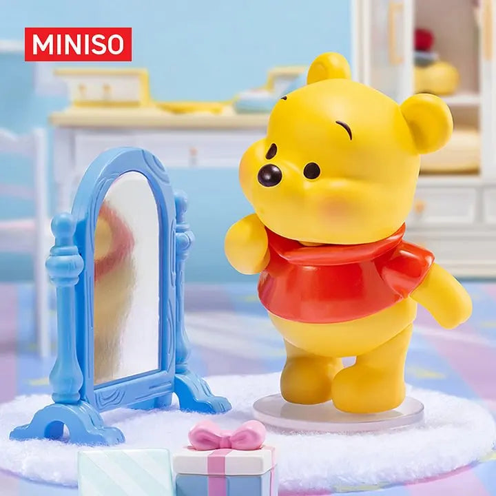 Disney Winnie the Pooh Home Moments Series figure blind box collection with six cozy home-themed mini scenes.
